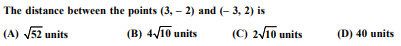 The distance between the points (3, – 2) and (– 3, 2) is